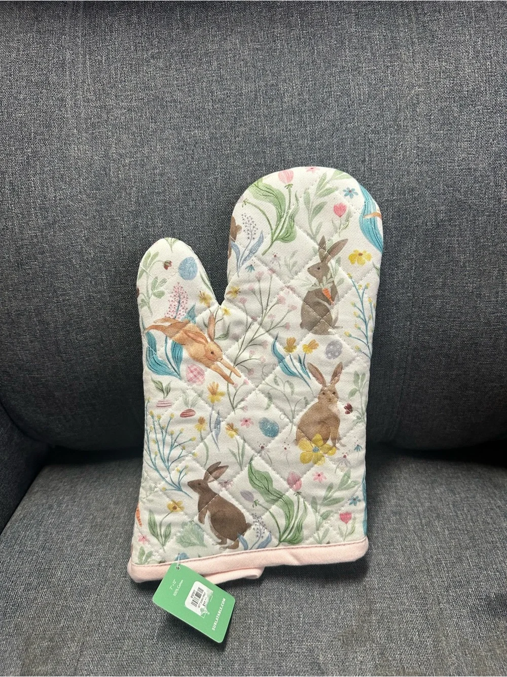 Sur La Table Pink Trim Bunny Print Cotton Oven Mitt